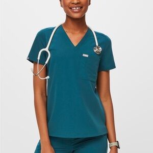 Teal Women's V-Neck Scrub Top